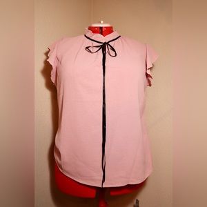 Flutter Sleeve Tie Neck Blouse